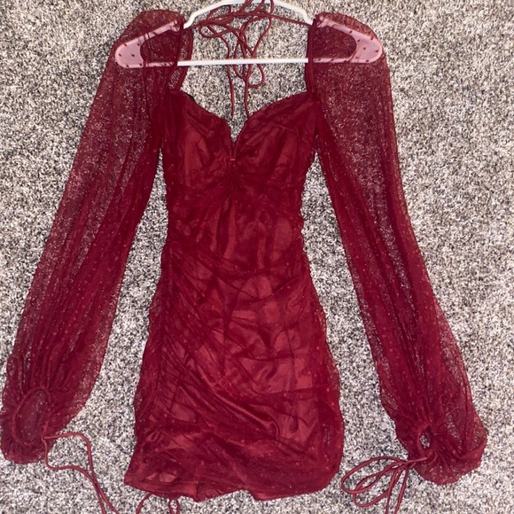XS Robin Deep V Shimmer Dress in Red - Picture 1 of 7